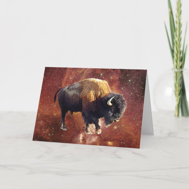 Bison Buffalo Wildlife Outer Space Greeting Card (Front)
