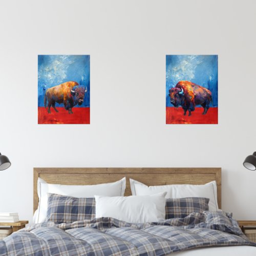 Bison Buffalos Colorful Abstract  Wall Art Sets