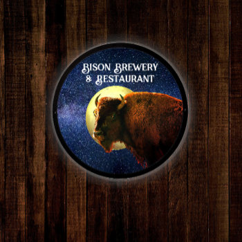 Bison Bull And Full Moon Led Sign by DakotaInspired at Zazzle