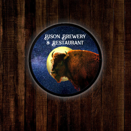 Bison Bull And Full Moon Led Sign