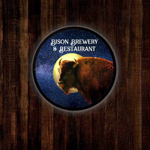 Bison Bull and Full Moon LED Sign