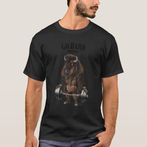 Bison Bull Muscle Training With Barbell Shrug Bar  T_Shirt