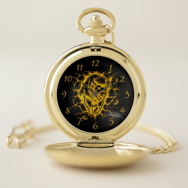 Bison Bursting Through a Wall Pocket Watch (Inside)