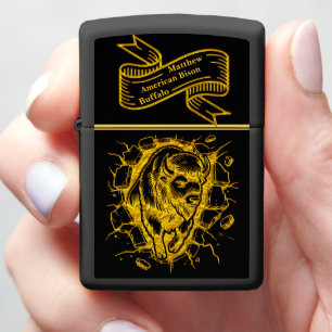 Bison Bursting Through a Wall Zippo Lighter