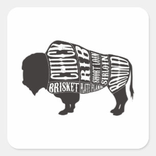 Bison Butcher Cut Pieces Of Meat Square Sticker