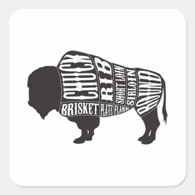 Bison Butcher Cut Pieces Of Meat Square Sticker (Front)