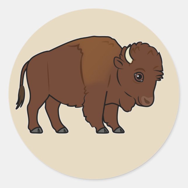 Bison Cartoon Classic Round Sticker (Front)