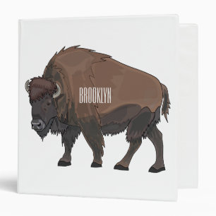 Bison cartoon illustration 3 ring binder