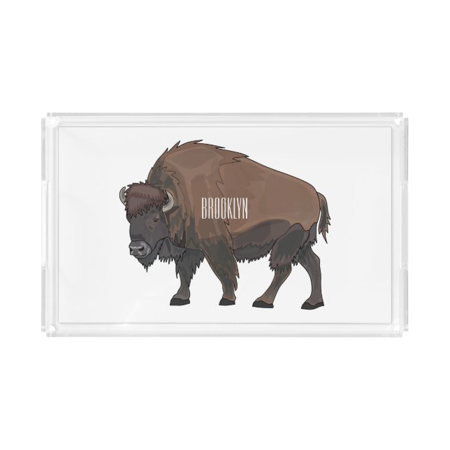 Bison cartoon illustration acrylic tray (Front)