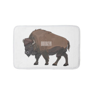Bison cartoon illustration bath mat