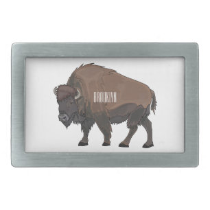Bison cartoon illustration belt buckle