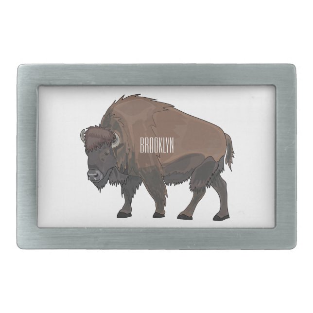 Bison cartoon illustration belt buckle (Front)