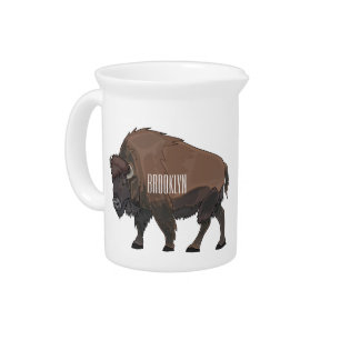 Bison cartoon illustration beverage pitcher