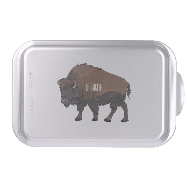 Bison cartoon illustration cake pan (Front)