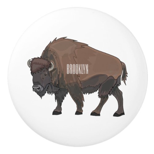 Bison cartoon illustration ceramic knob