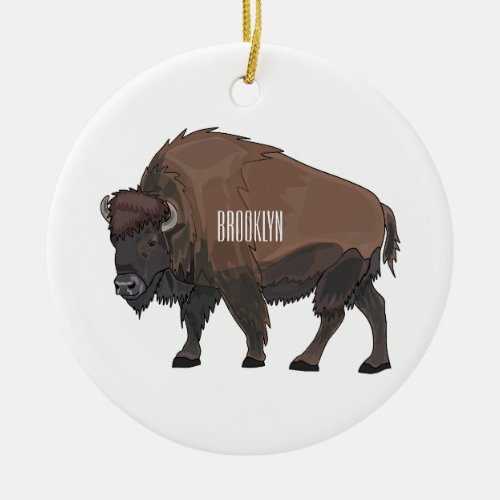 Bison cartoon illustration ceramic ornament