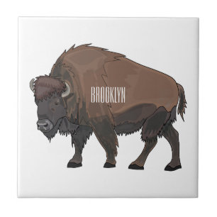 Bison cartoon illustration ceramic tile