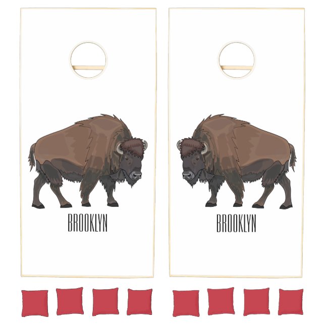 Bison cartoon illustration cornhole set (Set)