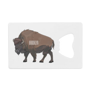 Bison cartoon illustration credit card bottle opener