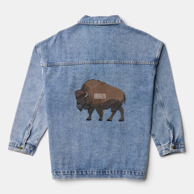 Bison cartoon illustration denim jacket (Back)