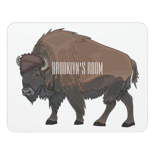 Bison cartoon illustration door sign