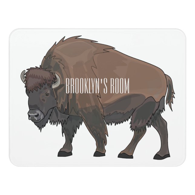 Bison cartoon illustration door sign (Contemporary Front)