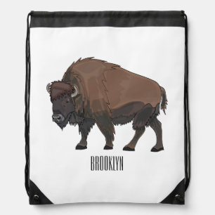 Bison cartoon illustration drawstring bag