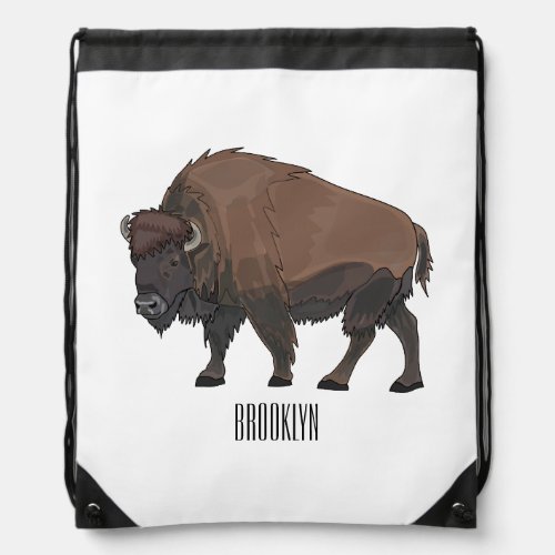 Bison cartoon illustration drawstring bag