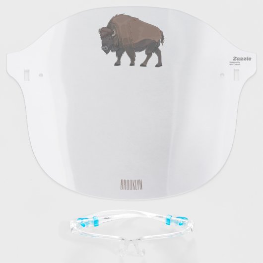Bison cartoon illustration  face shield (Front w/Glasses)