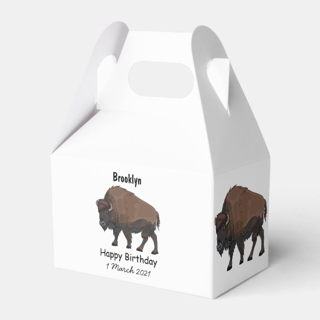 Bison cartoon illustration favor boxes (Front Side)