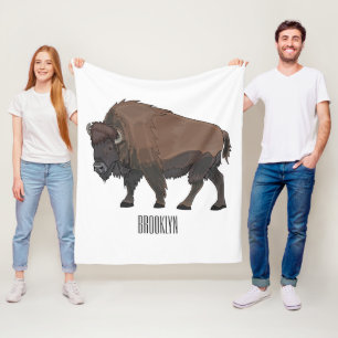 Bison cartoon illustration fleece blanket