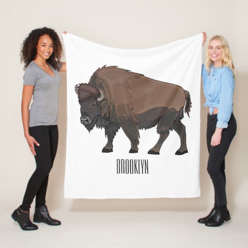Bison cartoon illustration fleece blanket