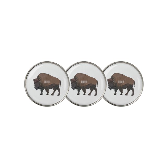 Bison cartoon illustration golf ball marker (3 Up)