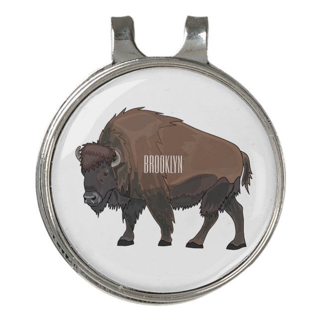 Bison cartoon illustration golf hat clip (Front)