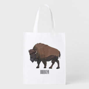 Bison cartoon illustration grocery bag