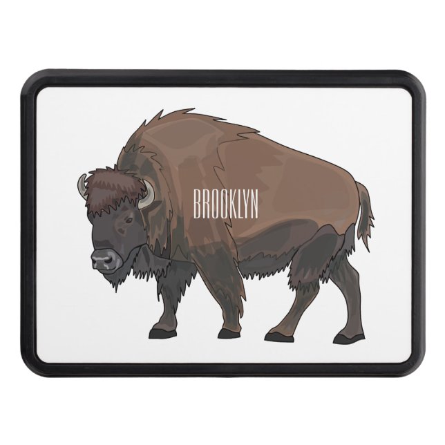 Bison cartoon illustration hitch cover (Front)