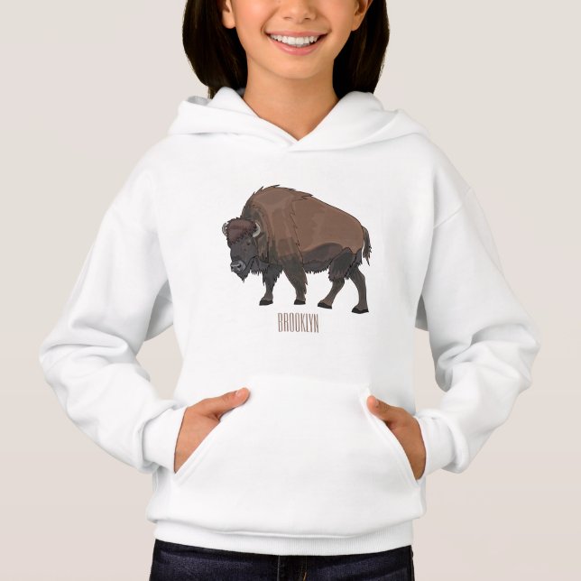 Bison cartoon illustration hoodie (Front)