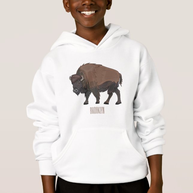 Bison cartoon illustration hoodie (Front)