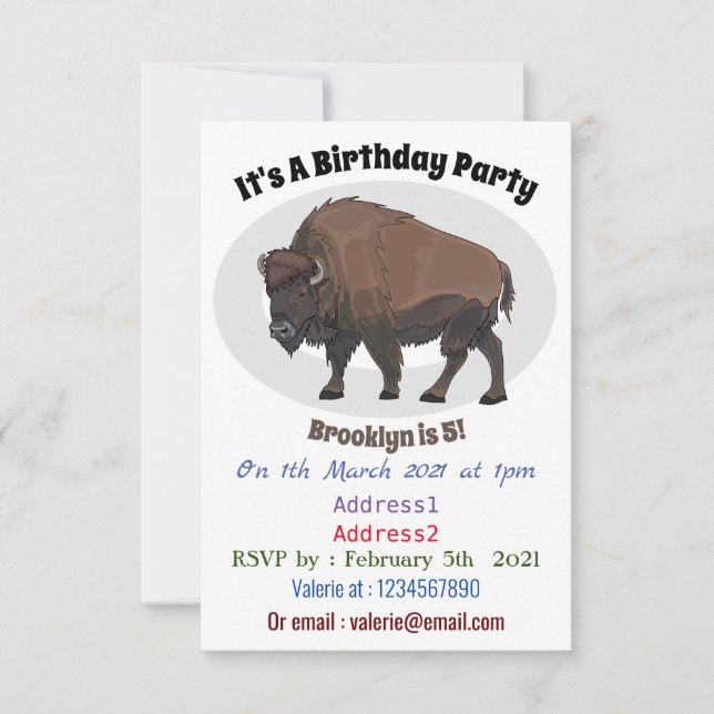 Bison cartoon illustration invitation (Front)