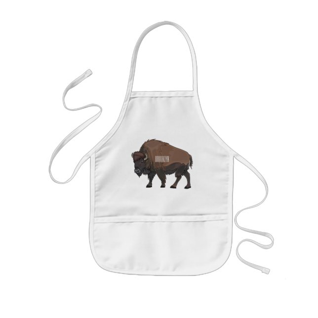 Bison cartoon illustration kids' apron (Front)