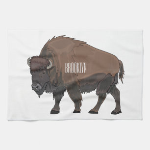 Bison cartoon illustration kitchen towel