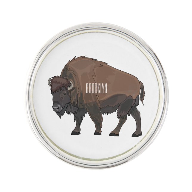 Bison cartoon illustration lapel pin (Front)