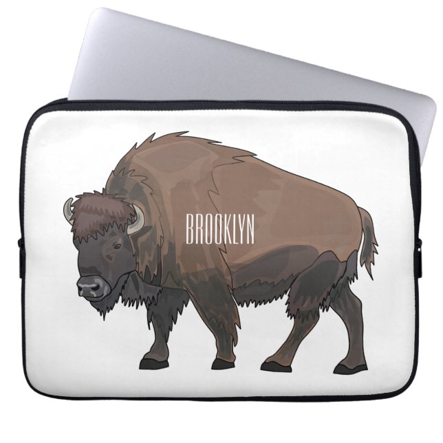 Bison cartoon illustration laptop sleeve (Front)