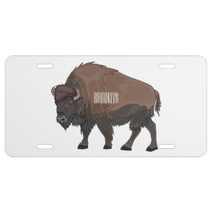 Bison cartoon illustration license plate