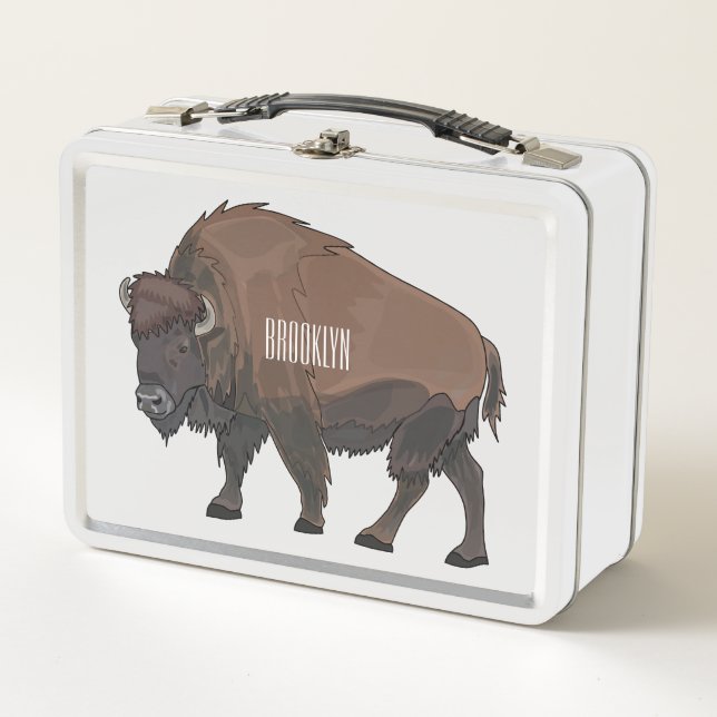 Bison cartoon illustration metal lunch box (Front)