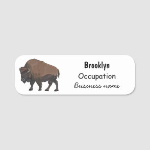 Bison cartoon illustration name tag