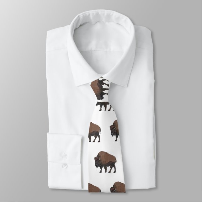 Bison cartoon illustration neck tie (Tied)