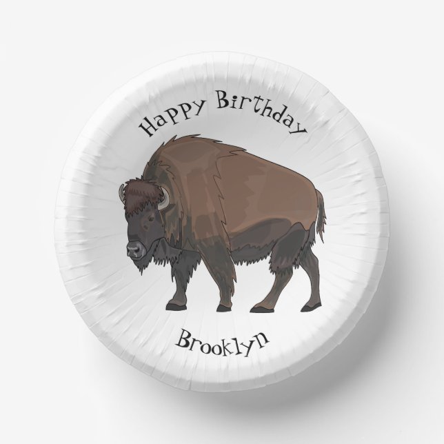 Bison cartoon illustration paper bowls (Front)