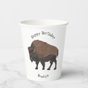 Bison cartoon illustration paper cups