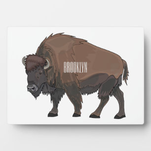 Bison cartoon illustration plaque